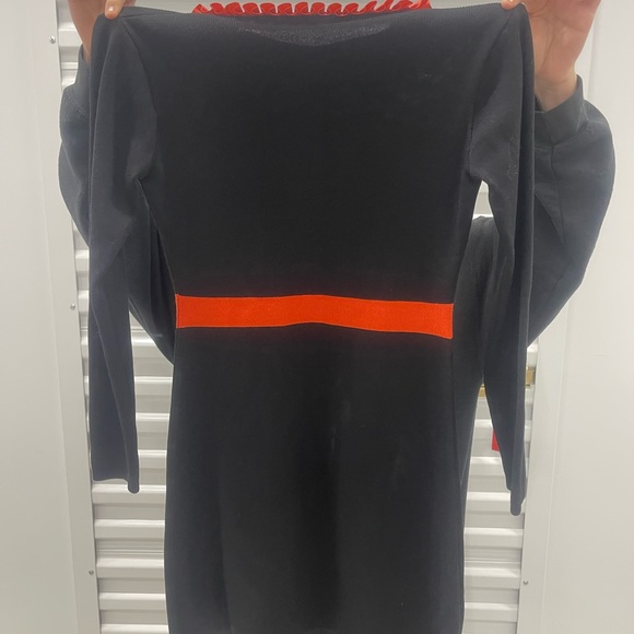 Embroidered bee sweater dress worn once black/orange orange ribbon trim XS - Picture 2 of 6